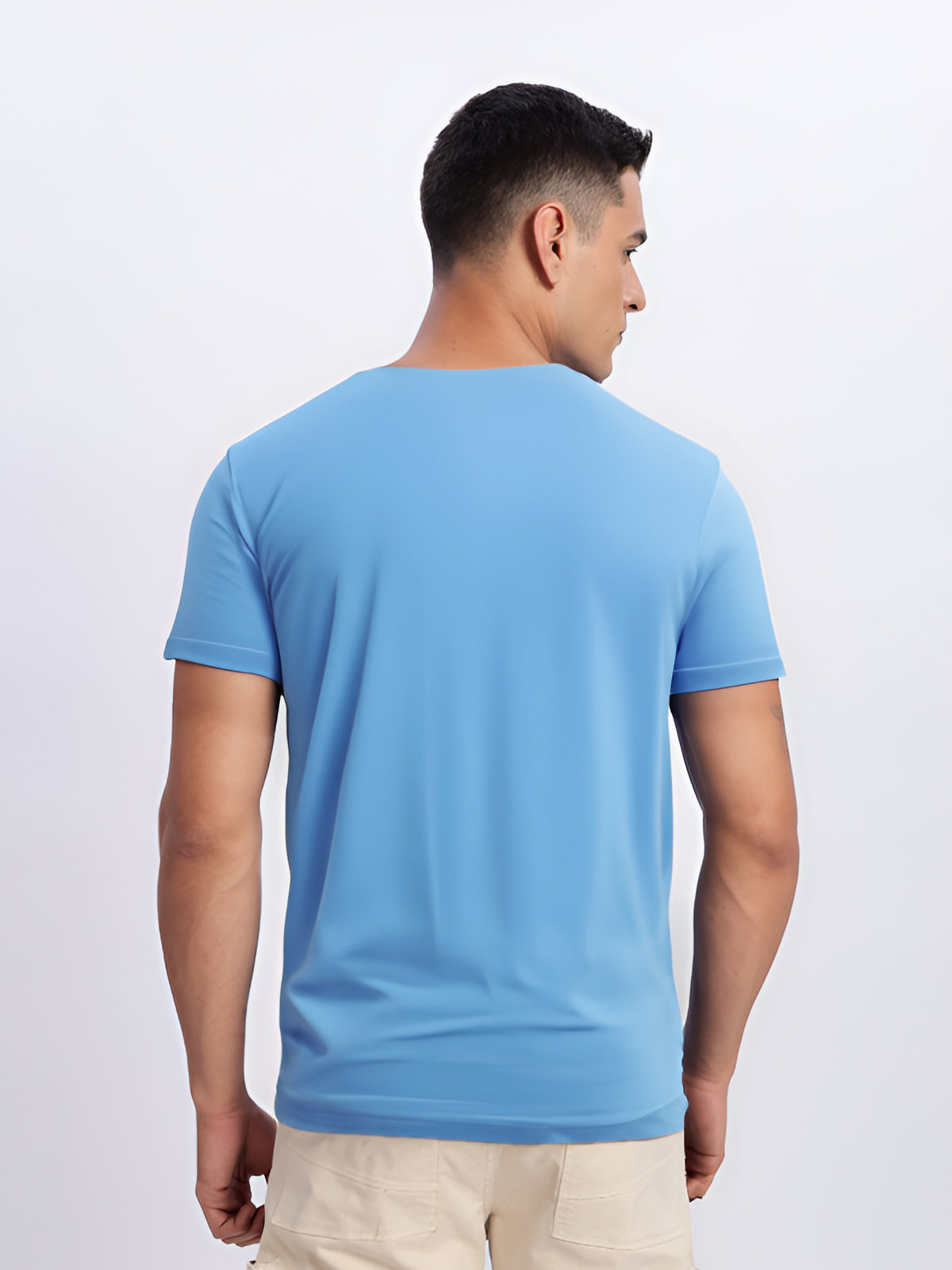 Men Printed Sky Blue T Shirt
