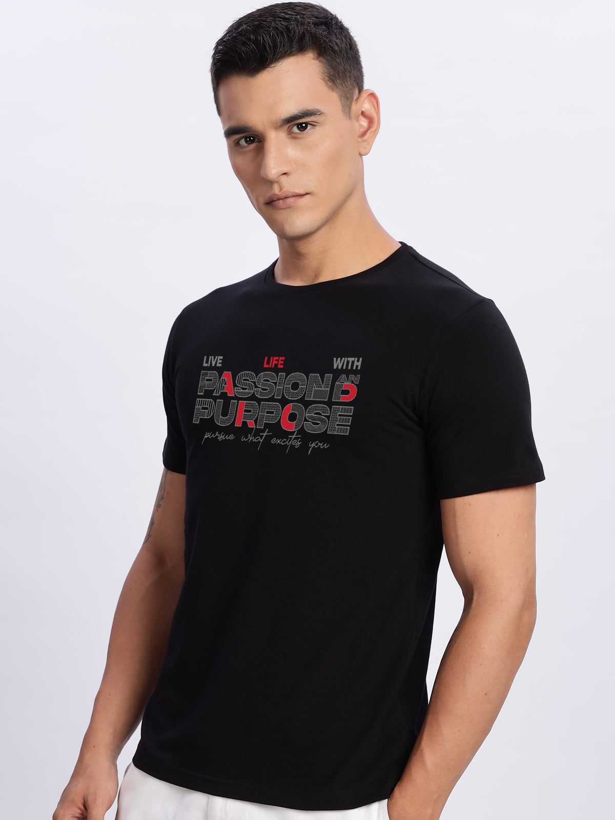 Men Printed Black T Shirt