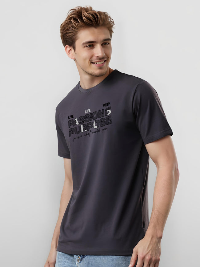 Men Printed Grey T Shirt