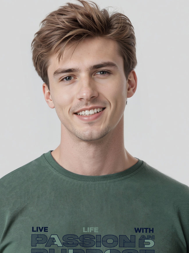 Men Printed Green T Shirt