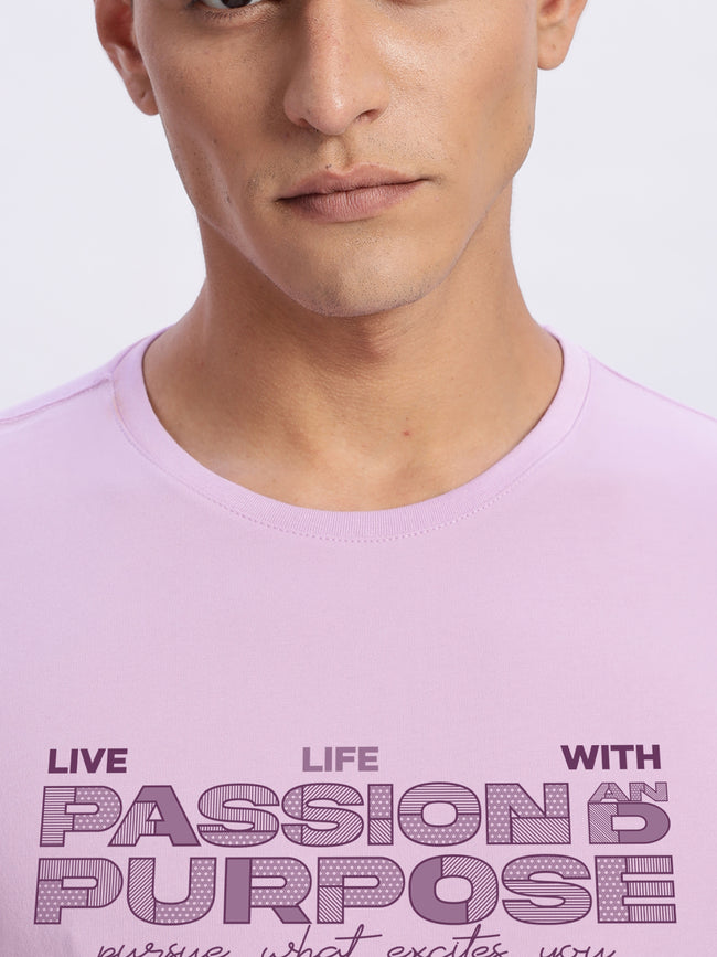 Men Printed Lavender T Shirt