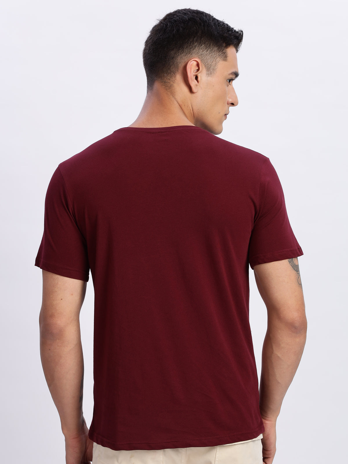 Men Printed Light Maroon T Shirt