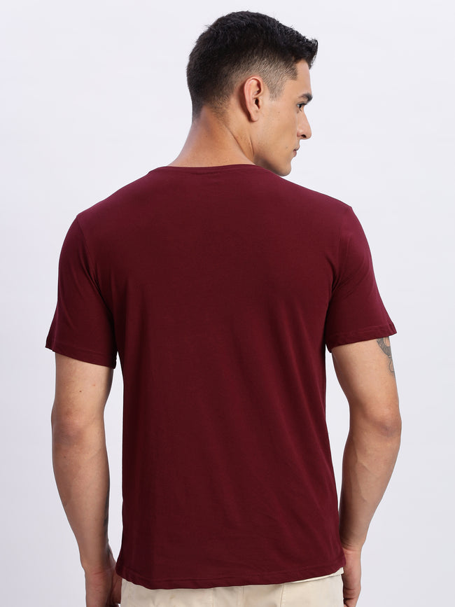 Men Printed Light Maroon T Shirt
