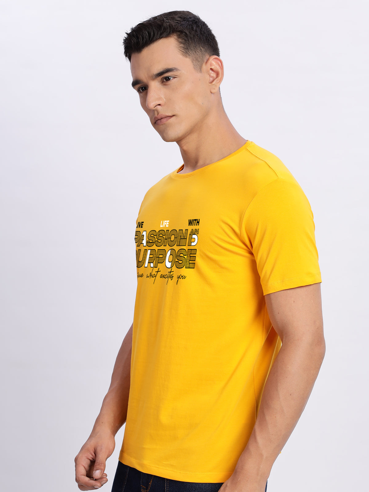 Men Printed Light Mustard T Shirt