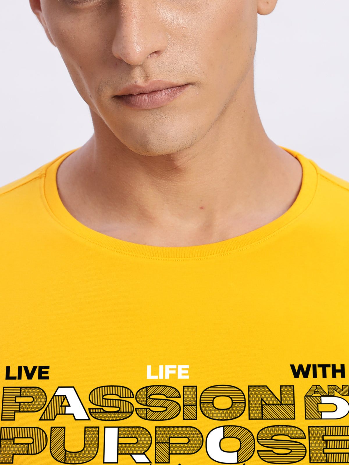 Men Printed Light Mustard T Shirt