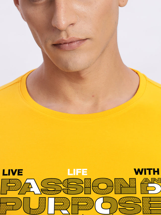 Men Printed Light Mustard T Shirt