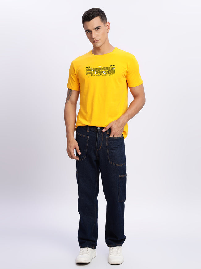Men Printed Light Mustard T Shirt