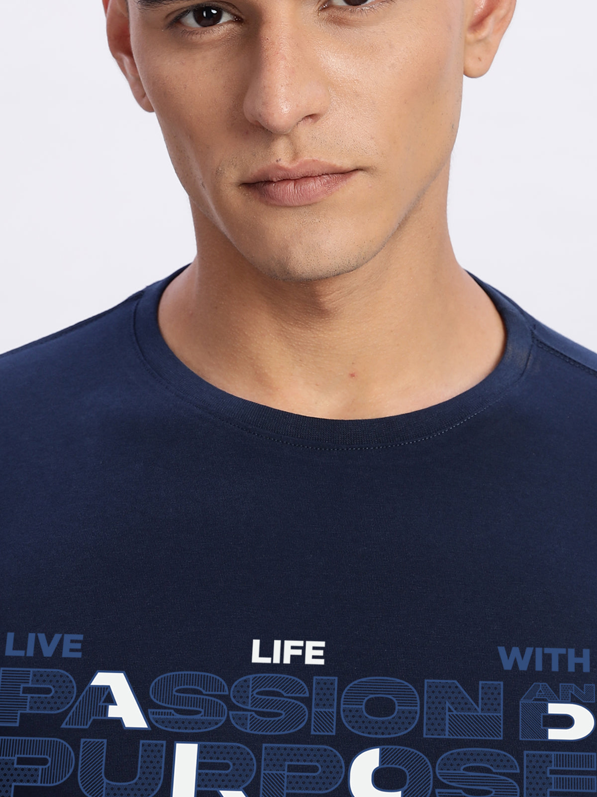 Men Printed Light Navy Blue T Shirt