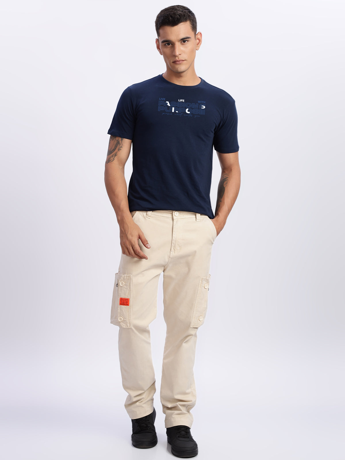 Men Printed Light Navy Blue T Shirt