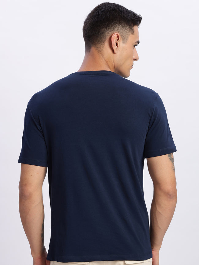 Men Printed Light Navy Blue T Shirt