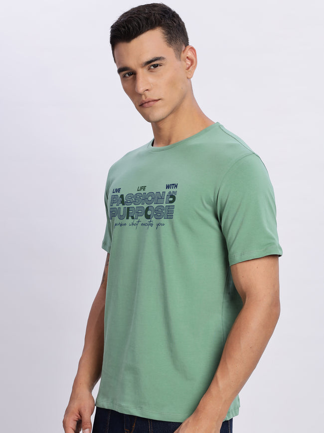 Men Printed Green T-Shirt