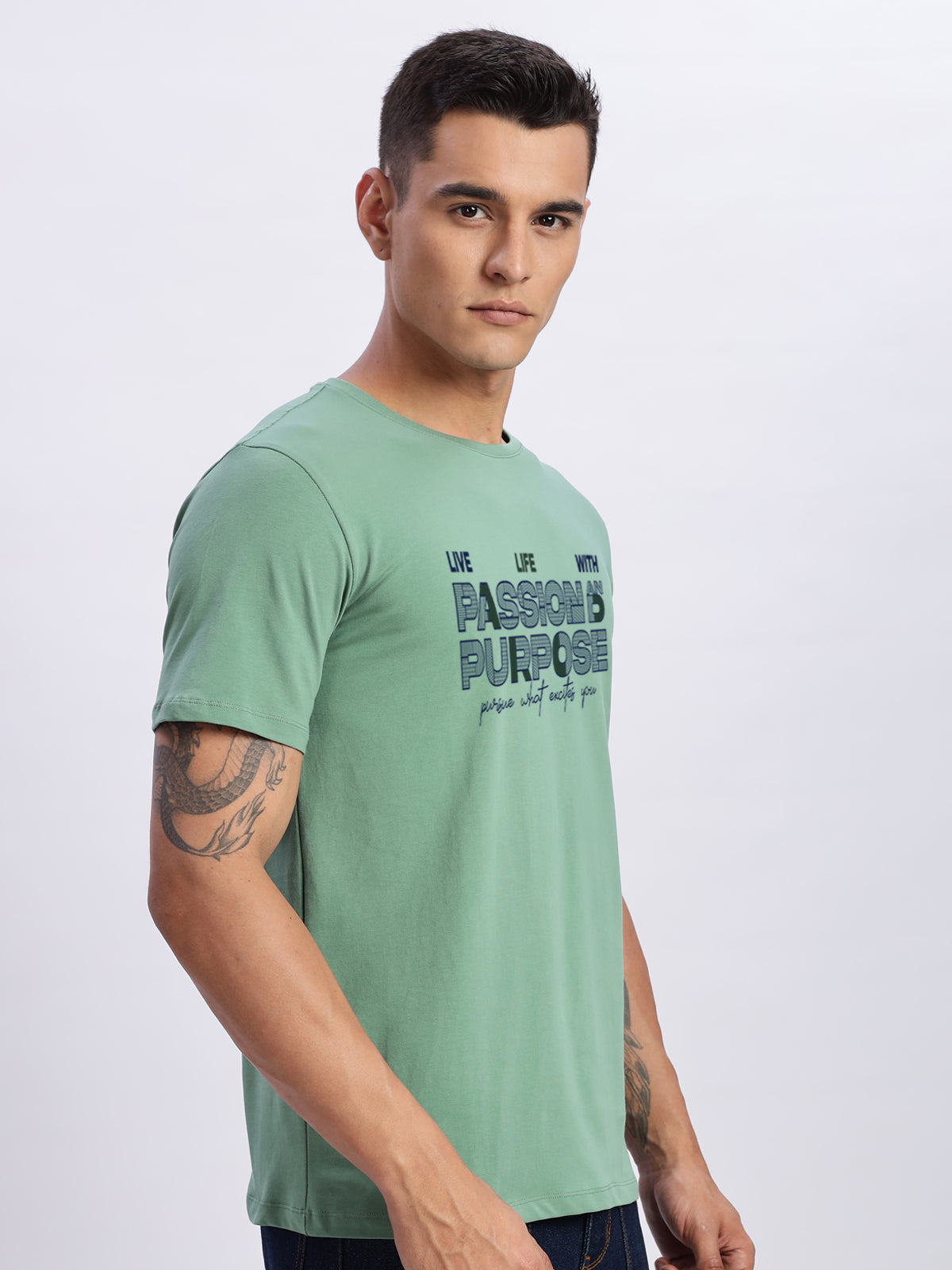 Men Printed Green T-Shirt