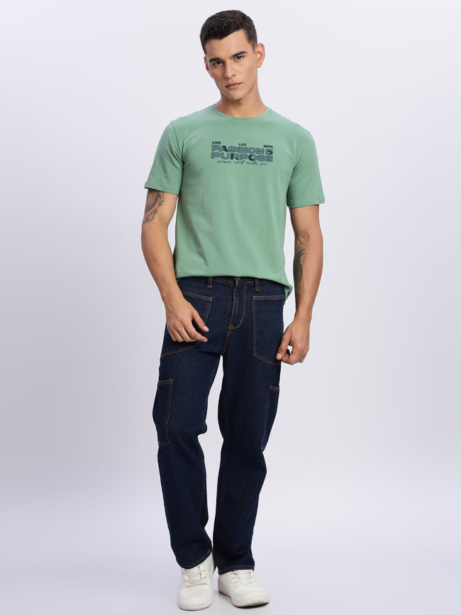 Men Printed Green T-Shirt