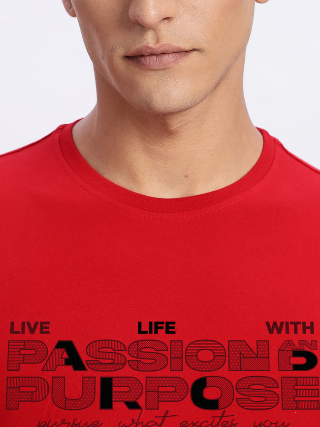 Men Printed Red T Shirt