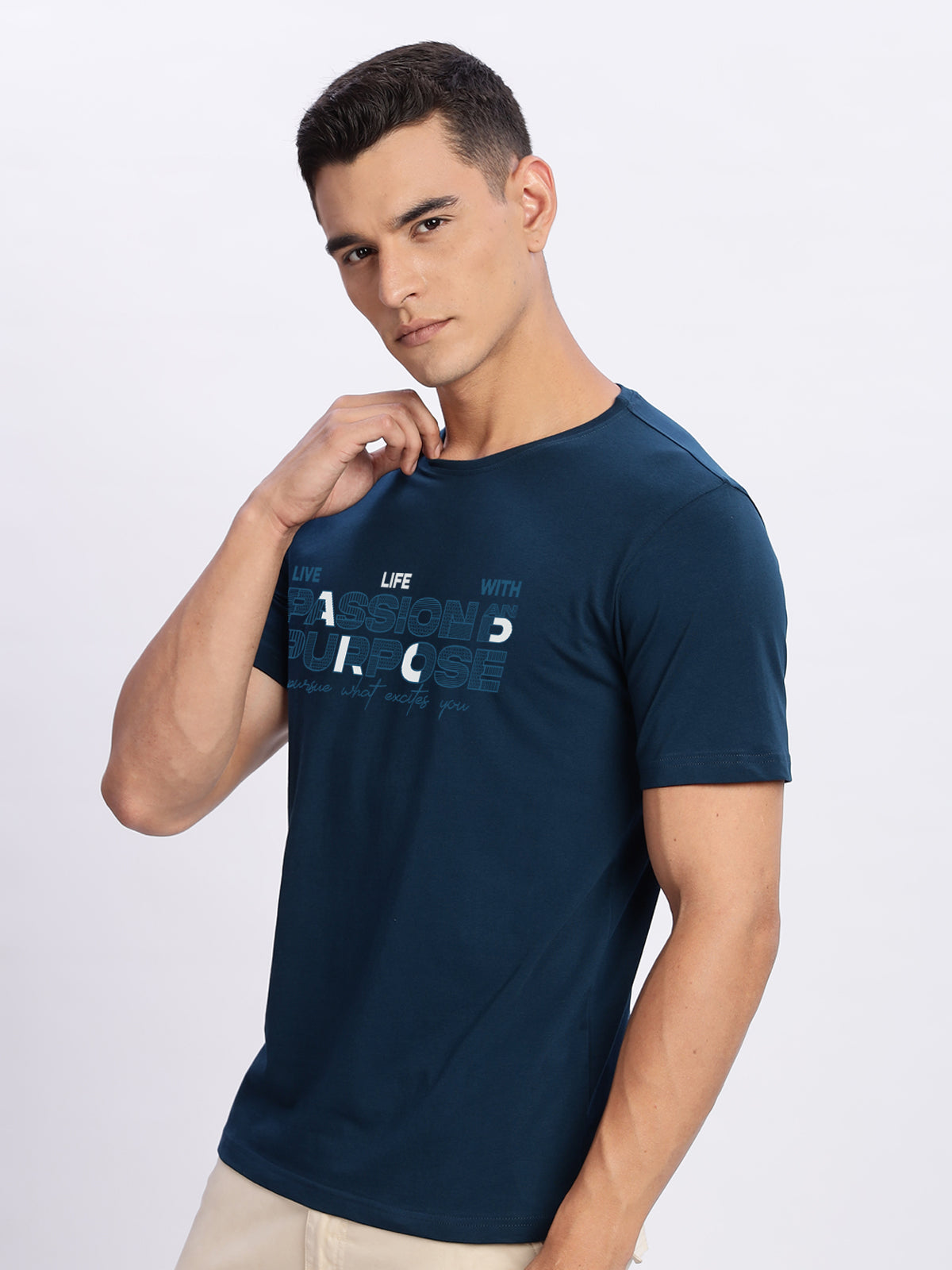 Men Printed Teal T Shirt