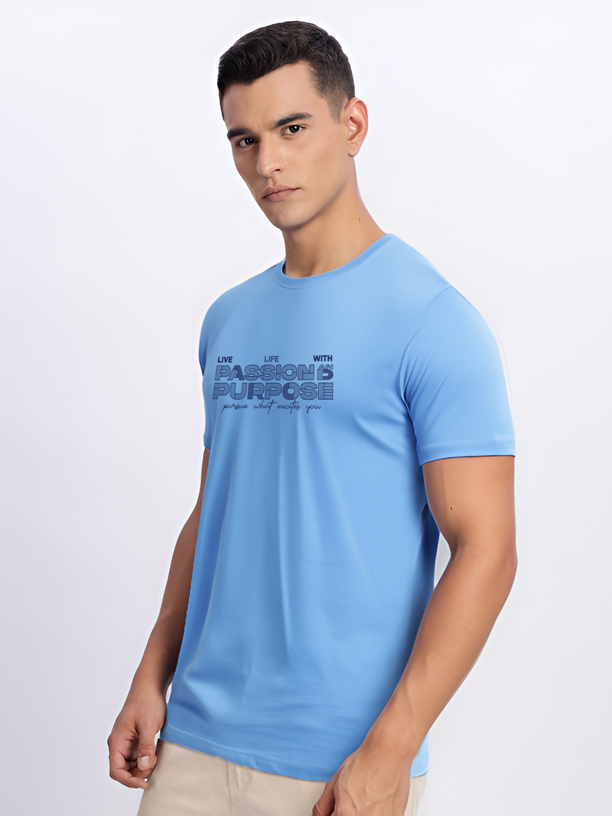 Men Printed Sky Blue T Shirt