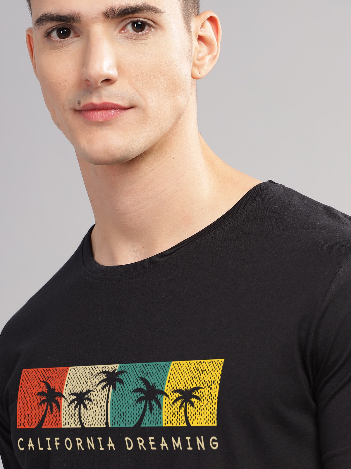 Men Black Round Neck T Shirt
