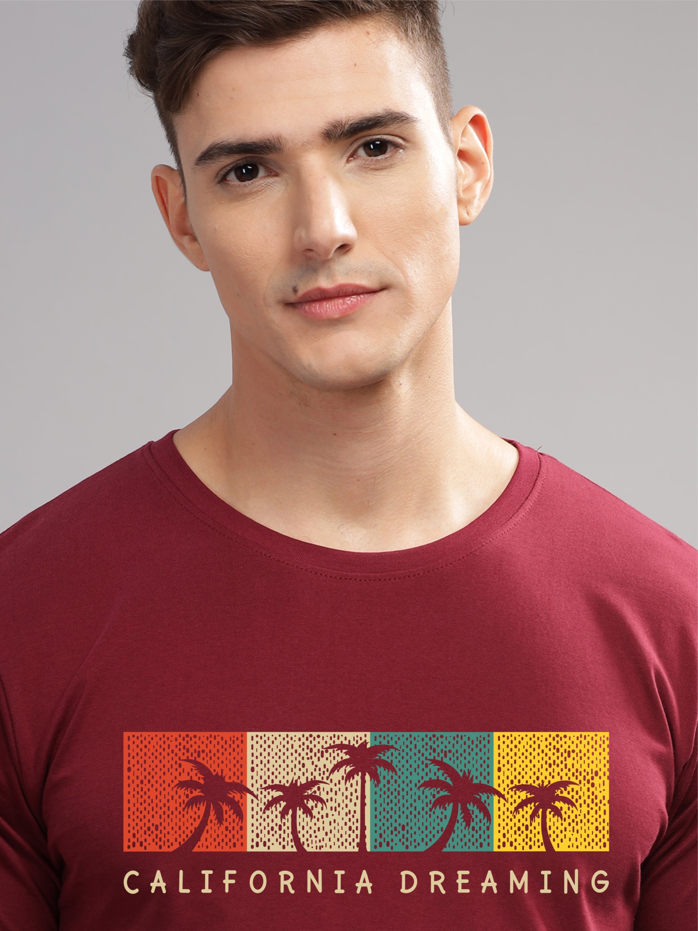 Men Maroon Round Neck T Shirt