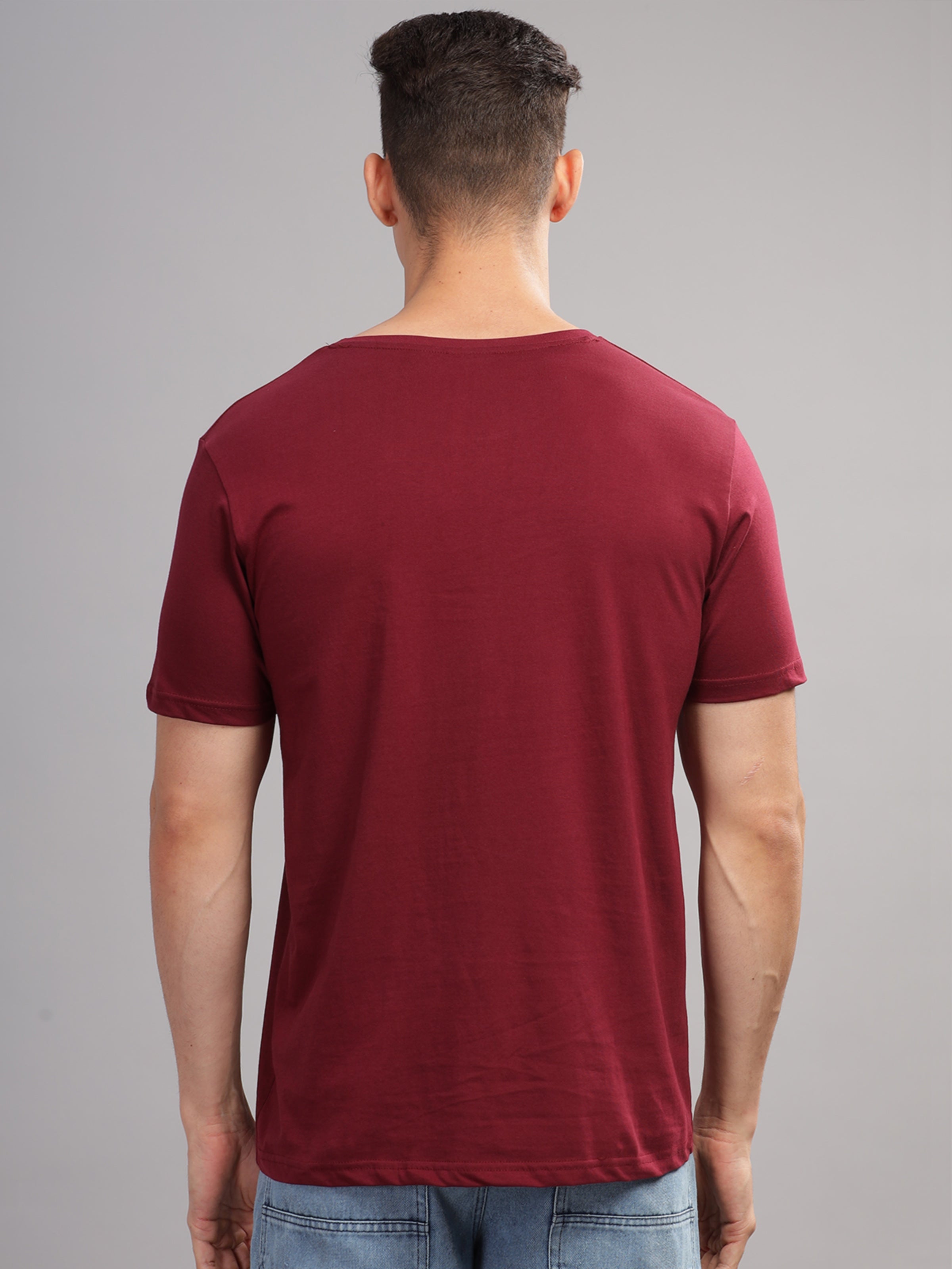 Men Maroon Round Neck T Shirt