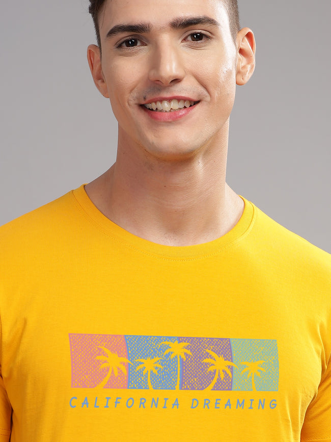 Men Mustard Round Neck T Shirt