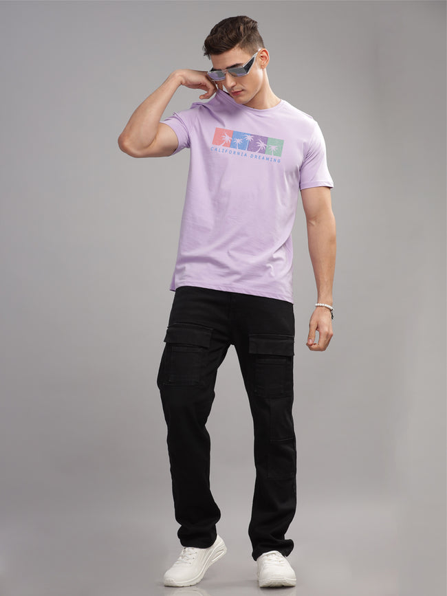 Men Purple Round Neck T Shirt
