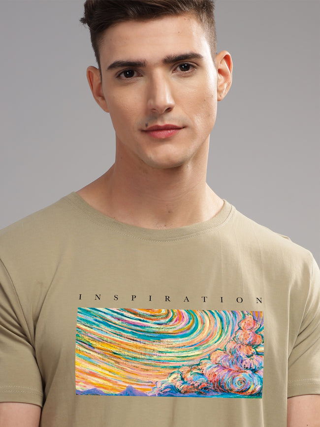 Men Beige Round Neck T Shirt