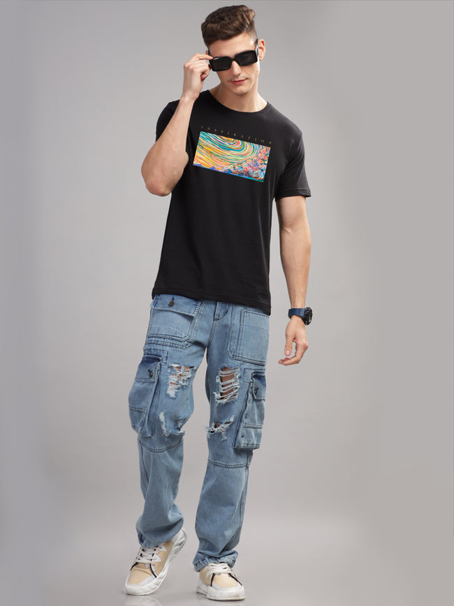 Men Black Round Neck T Shirt