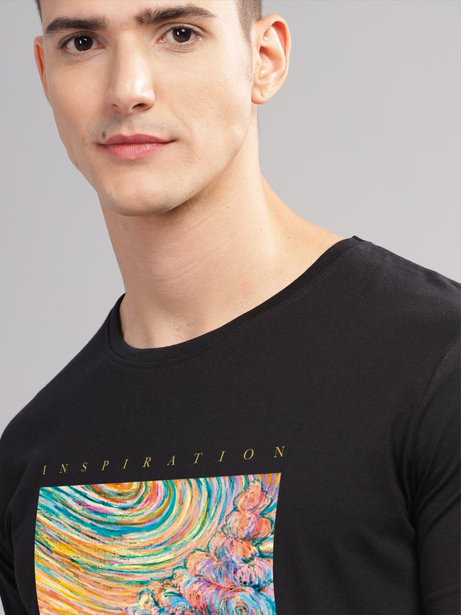Men Black Round Neck T Shirt