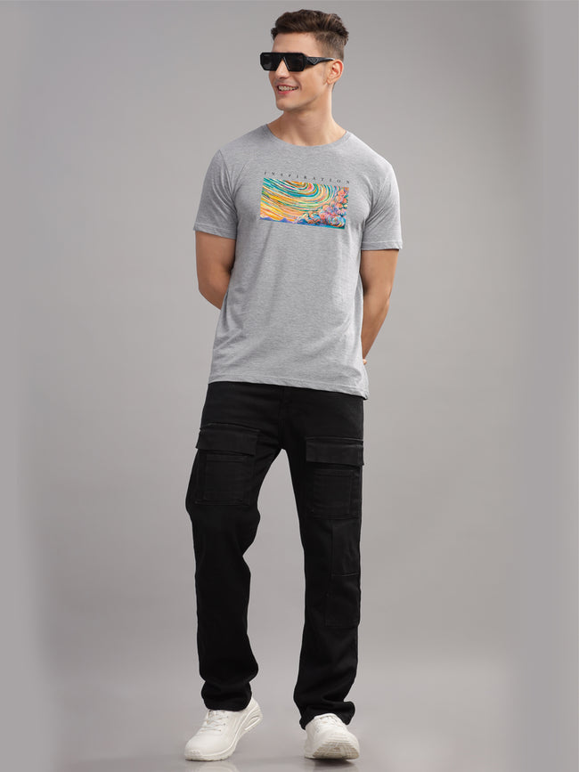 Men Grey Round Neck T Shirt