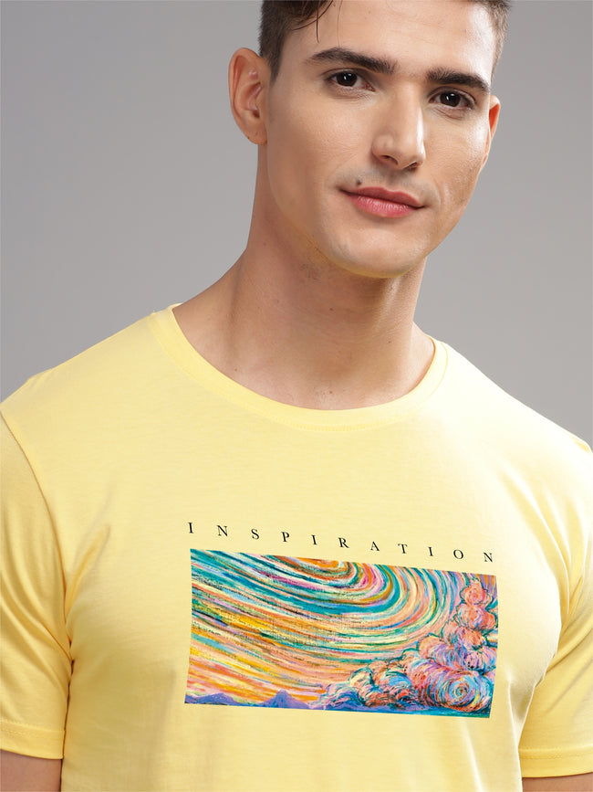 Men Yellow Round Neck T Shirt
