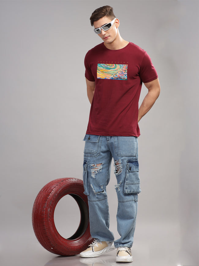 Men Maroon Round Neck T Shirt