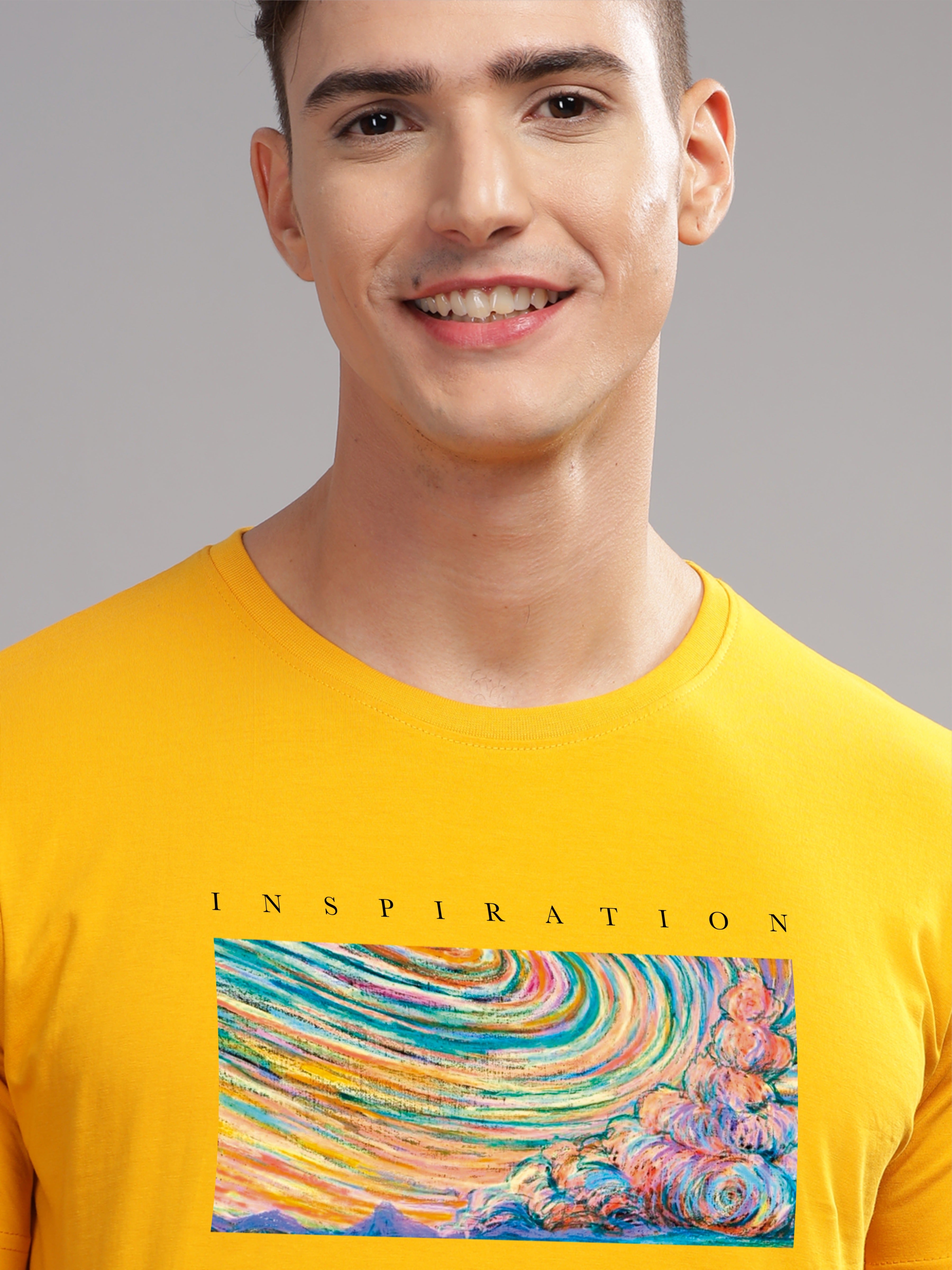 Men Mustard Round Neck T Shirt