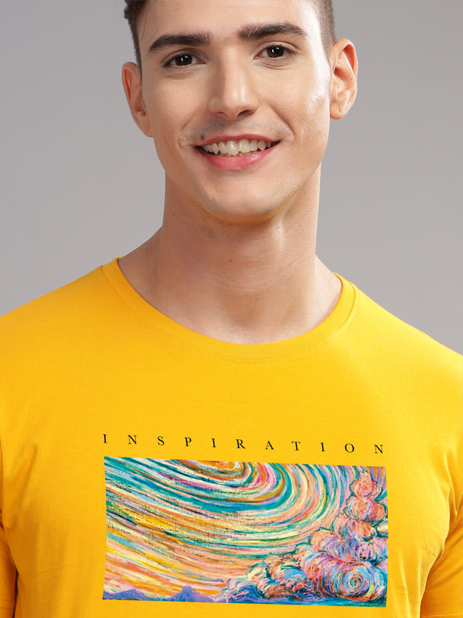 Men Mustard Round Neck T Shirt