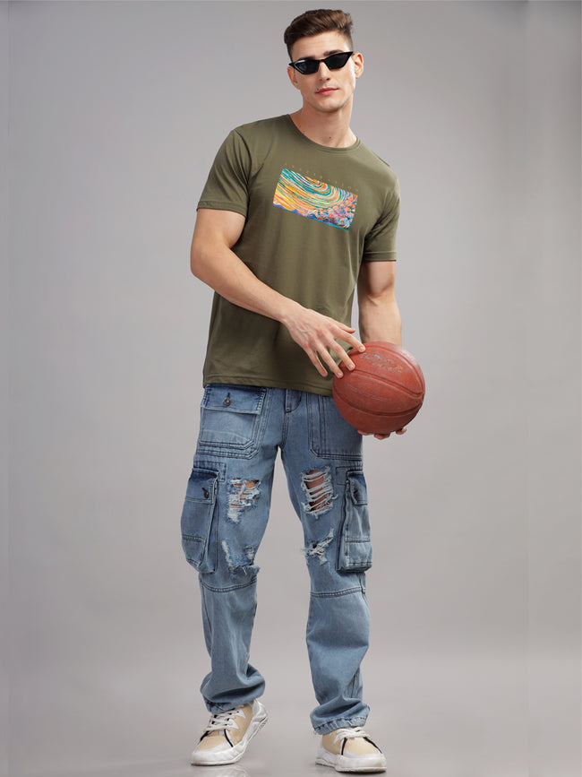 Men Olive Round Neck T Shirt