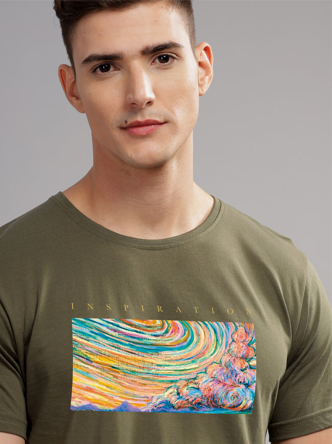 Men Olive Round Neck T Shirt