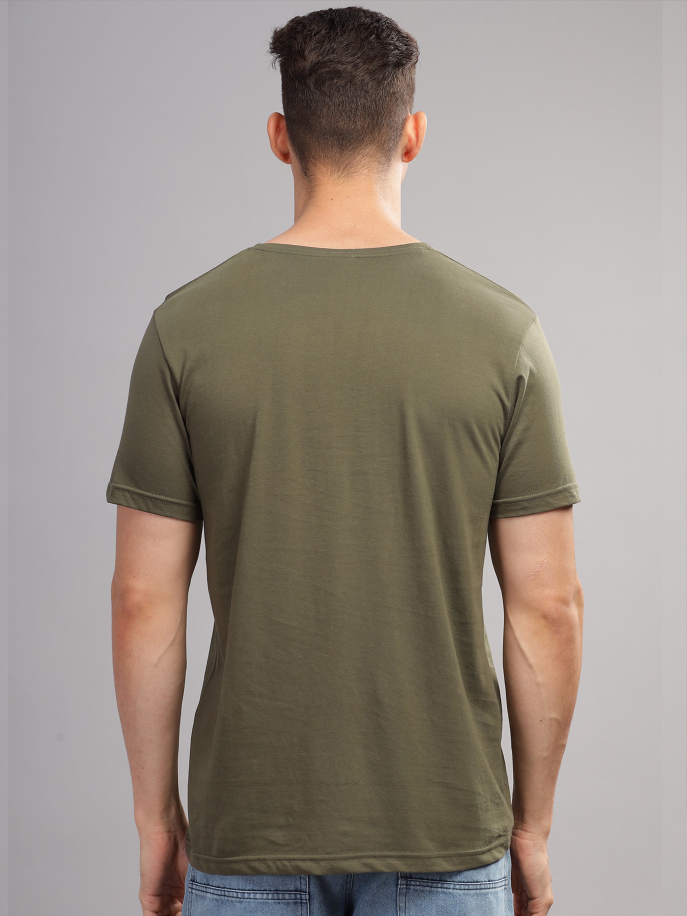 Men Olive Round Neck T Shirt