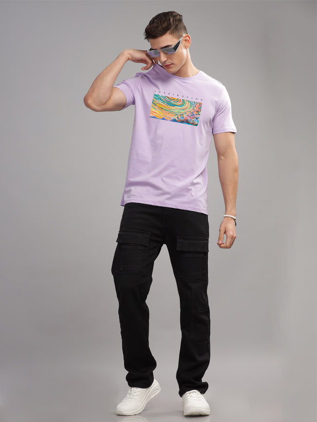 Men Purple Round Neck T Shirt