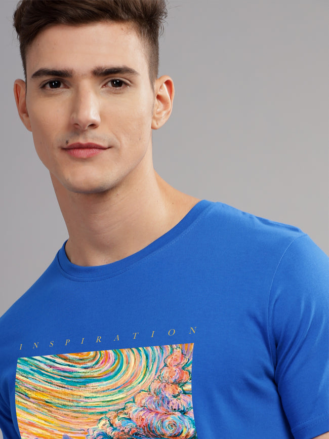 Men Blue Round Neck T Shirt