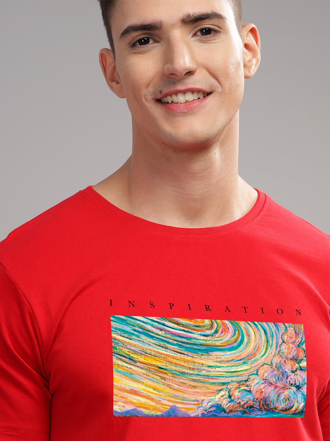 Men Red Round Neck T Shirt
