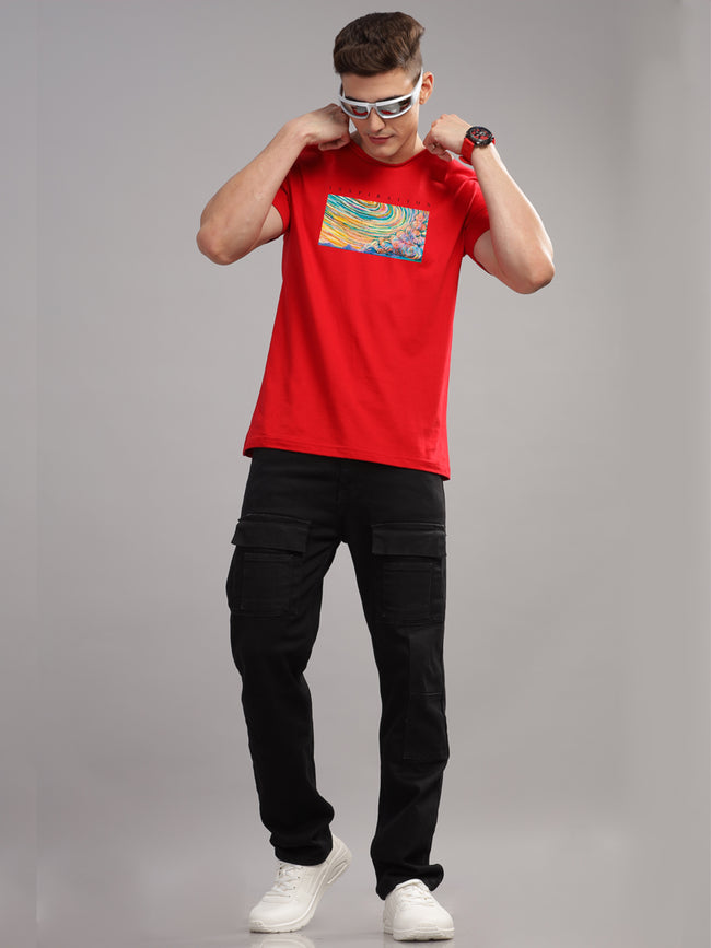 Men Red Round Neck T Shirt