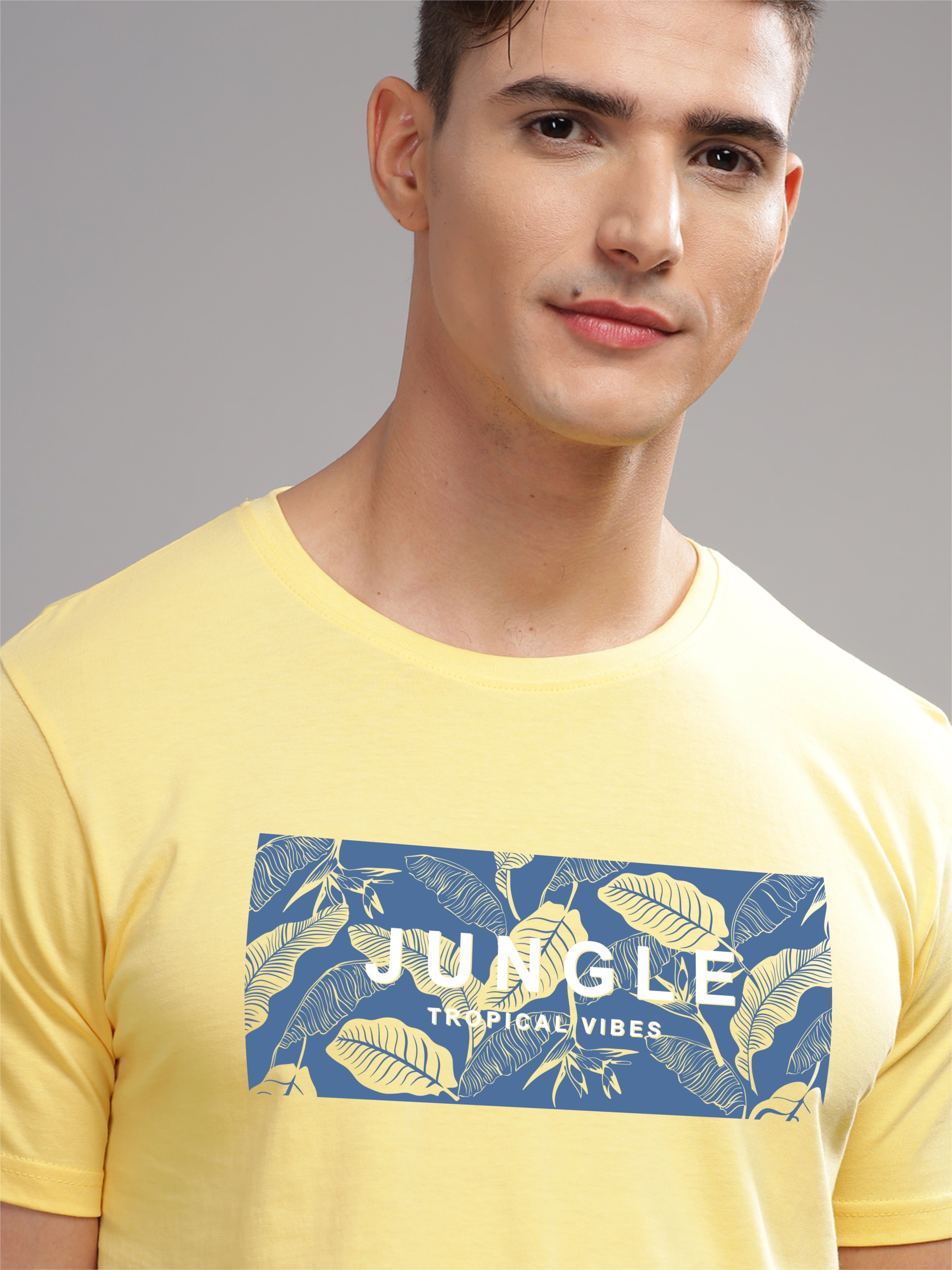 Men Yellow Round Neck T Shirt