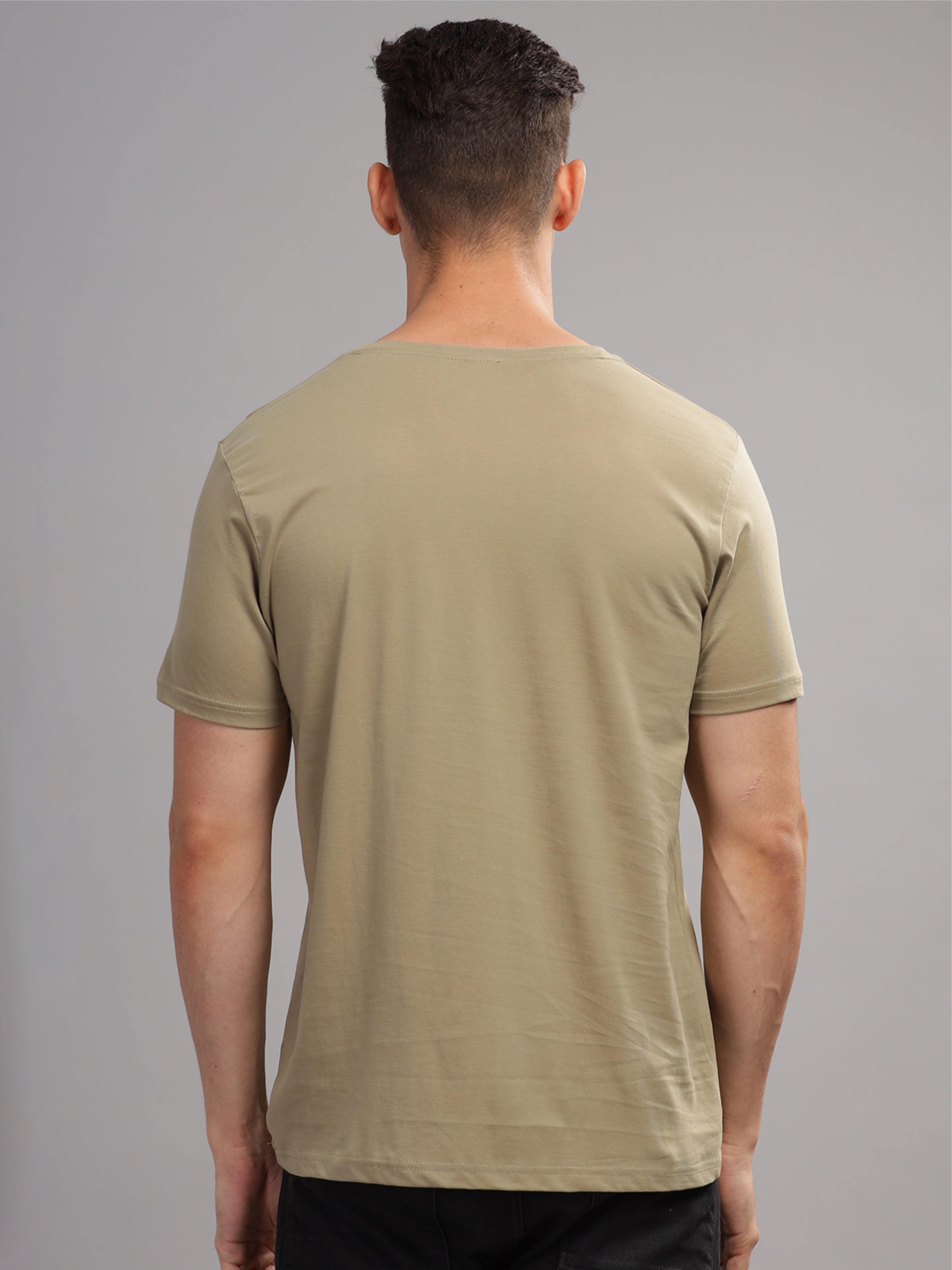Men Beige Round Neck T Shirt