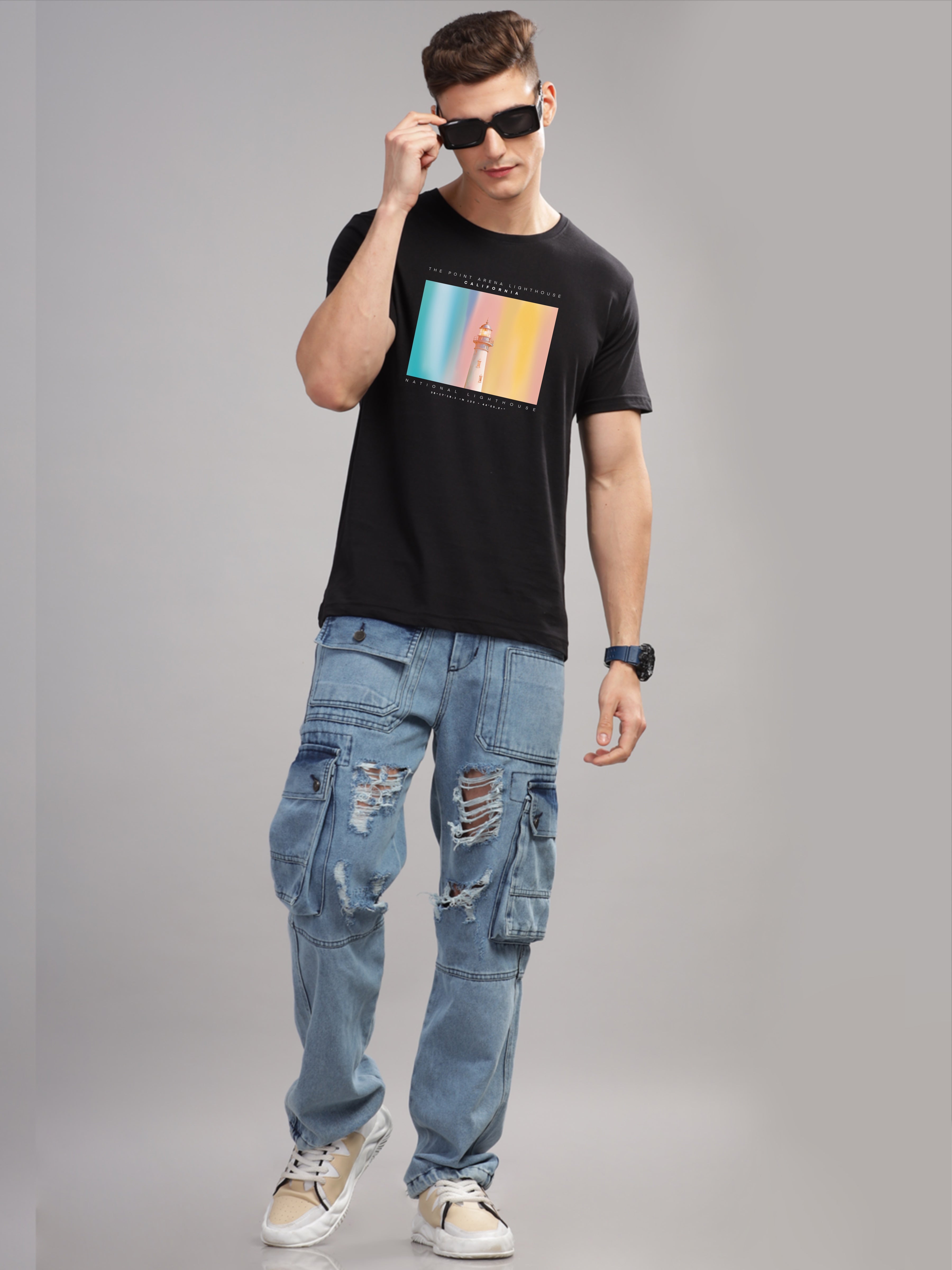 Men Black Round Neck T Shirt