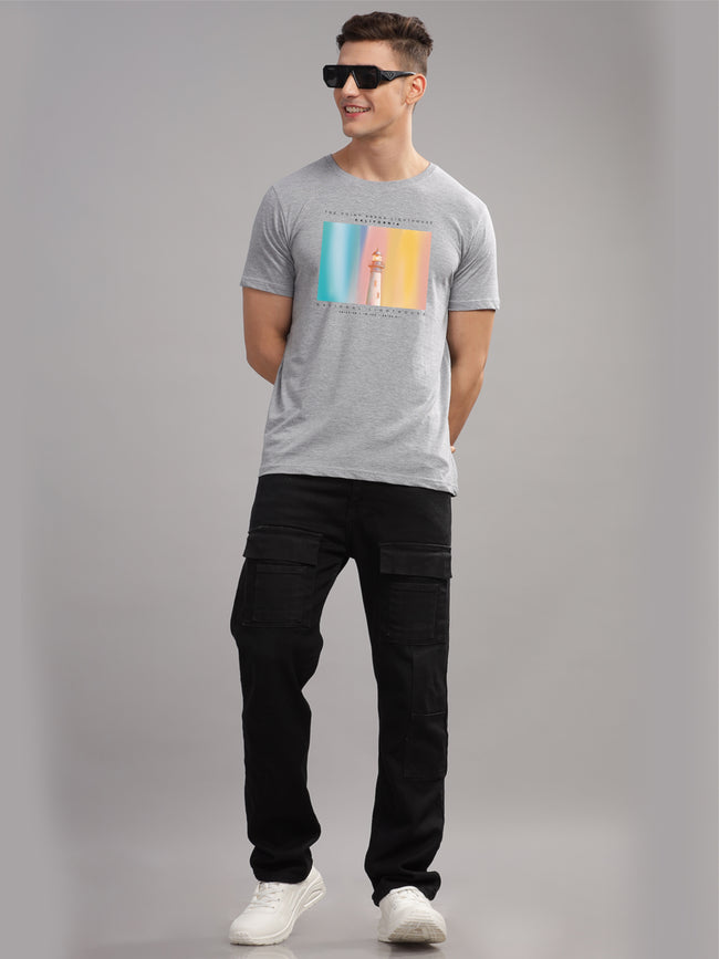 Men Grey Round Neck T Shirt