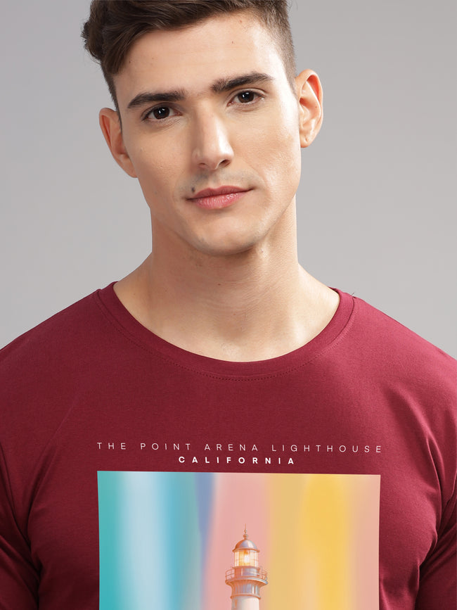 Men Maroon Round Neck T Shirt