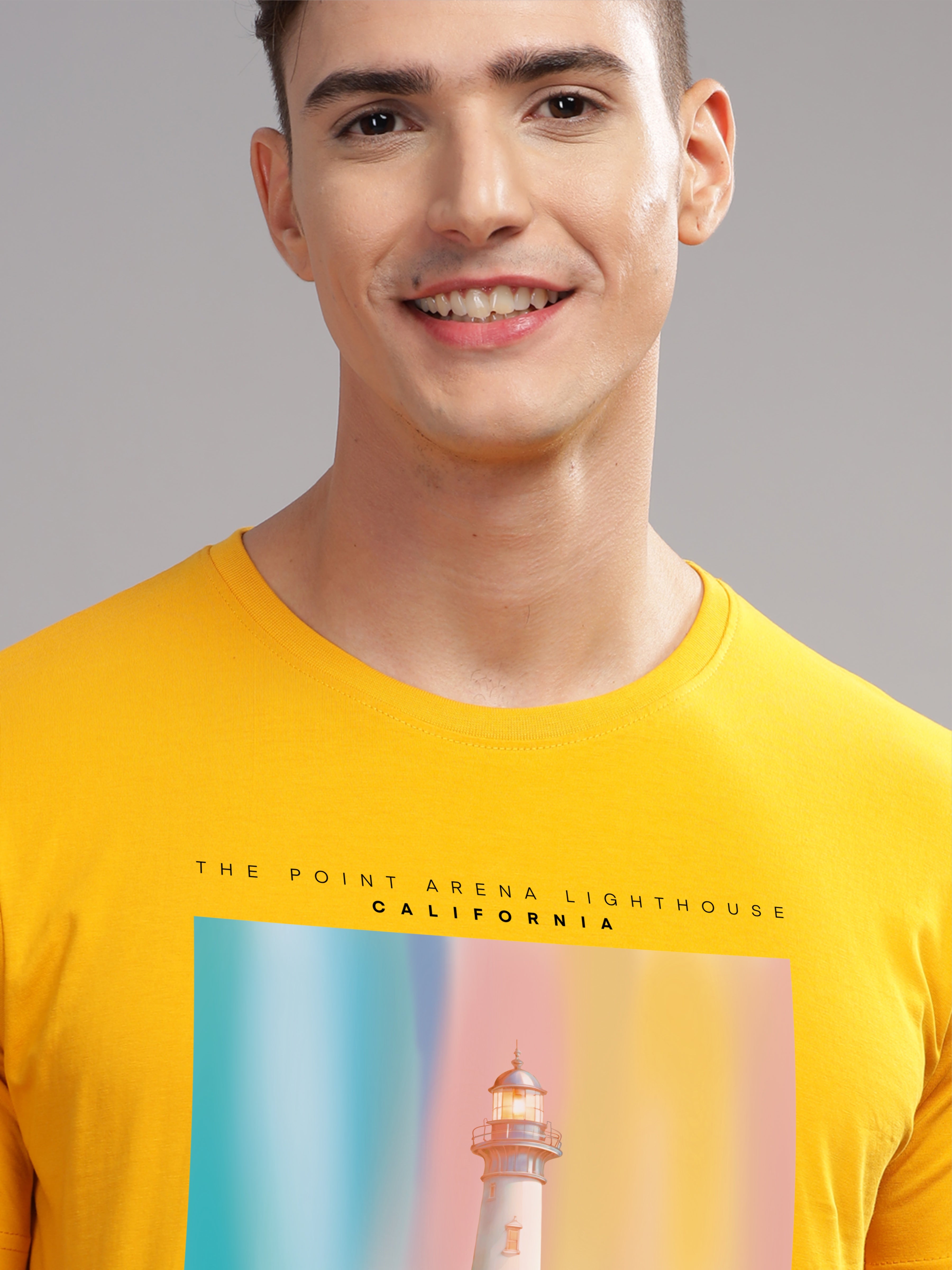 Men Mustard Round Neck T Shirt