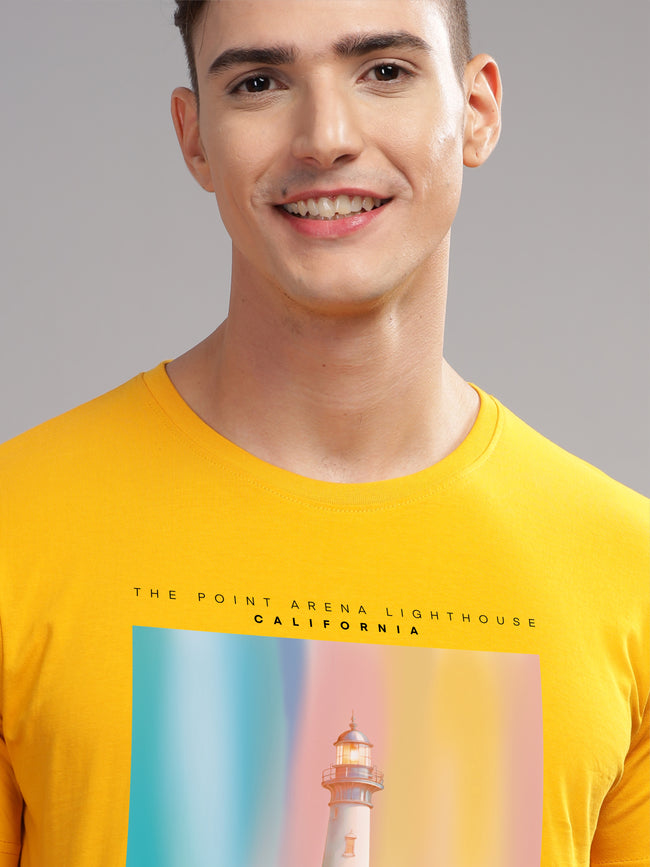 Men Mustard Round Neck T Shirt