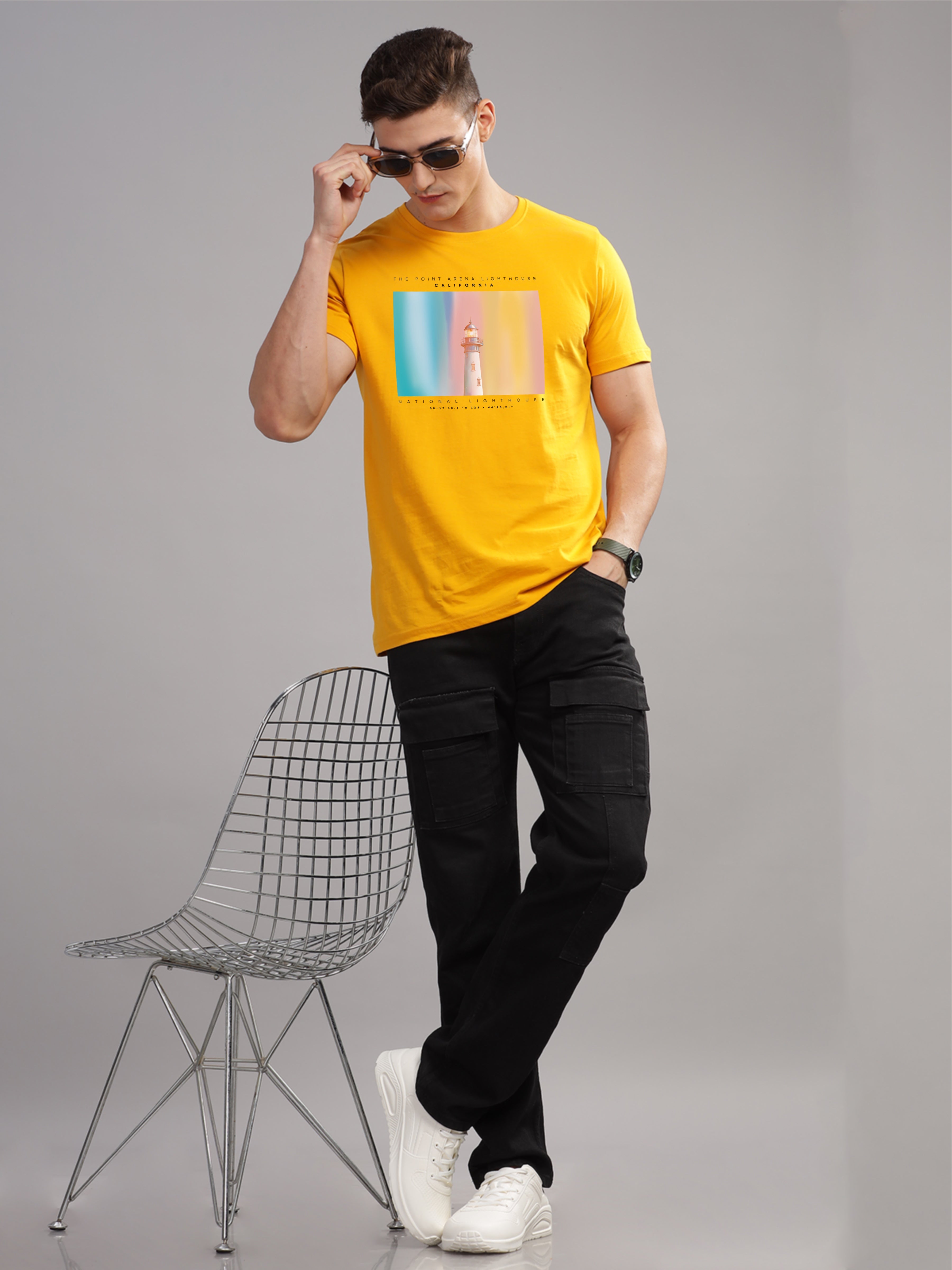 Men Mustard Round Neck T Shirt
