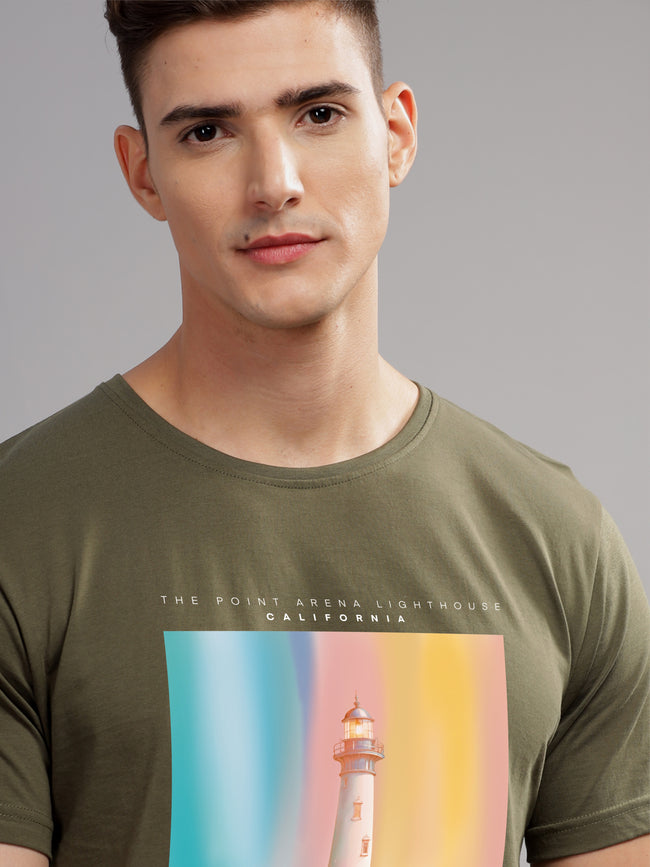 Men Olive Round Neck T Shirt