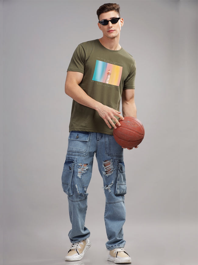 Men Olive Round Neck T Shirt